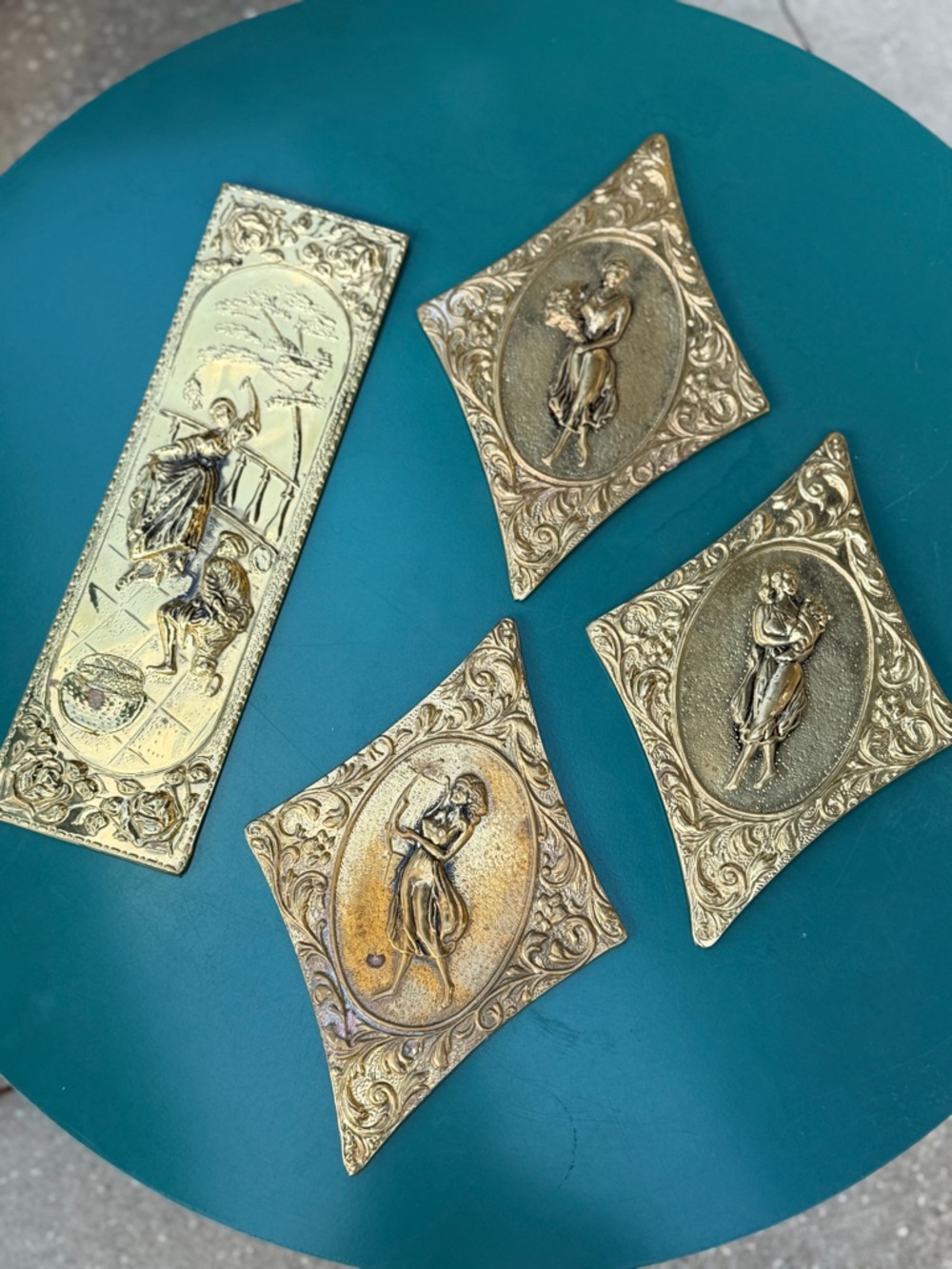 Vintage brass decorative wall plaques  - Set of 4